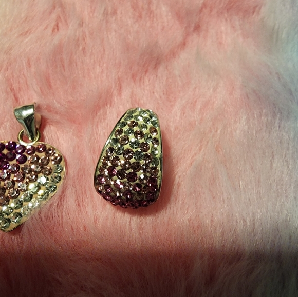 Jewelry set, 925, pink and white heart pendant and huggy hoops - Picture 8 of 10